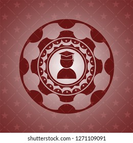 graduation icon inside red emblem
