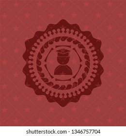 graduation icon inside red emblem. Retro