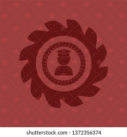 graduation icon inside red emblem. Retro