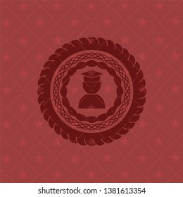 graduation icon inside red emblem. Retro