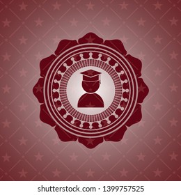 graduation icon inside red emblem