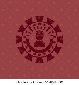 graduation icon inside red emblem. Retro