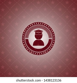 graduation icon inside red emblem. Vintage.