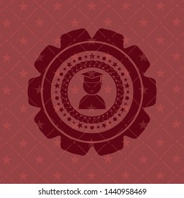  graduation icon inside red emblem. Retro