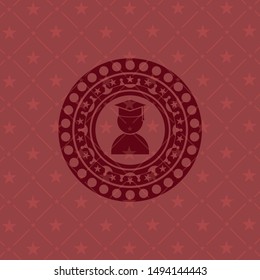 graduation icon inside red emblem. Retro