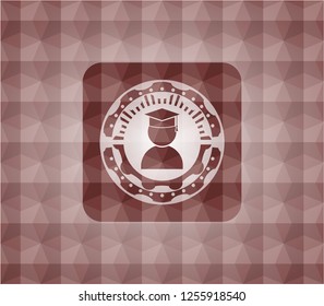 graduation icon inside red geometric badge. Seamless.