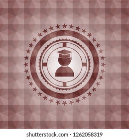 graduation icon inside red geometric badge. Seamless.