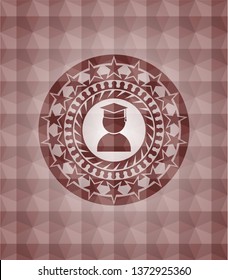 graduation icon inside red geometric emblem. Seamless.