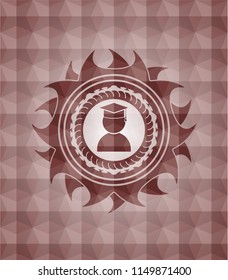 graduation icon inside red seamless geometric badge.