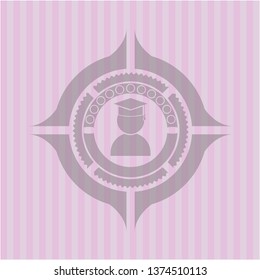 graduation icon inside retro pink emblem