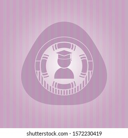 graduation icon inside retro pink emblem