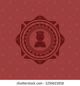 graduation icon inside retro red emblem