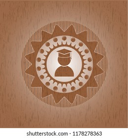graduation icon inside retro style wood emblem