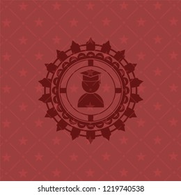 graduation icon inside retro style red emblem
