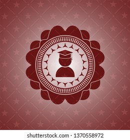 graduation icon inside retro style red emblem