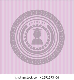 graduation icon inside retro style pink emblem