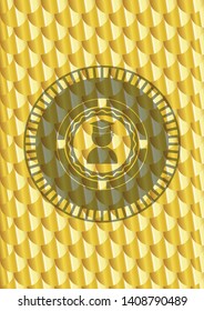 graduation icon inside shiny golden emblem. Scales pattern. Vector Illustration. Detailed.