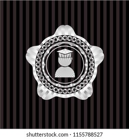 graduation icon inside silver badge or emblem