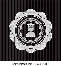 graduation icon inside silver badge or emblem