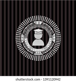 graduation icon inside silver badge or emblem