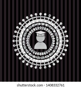 graduation icon inside silver emblem or badge