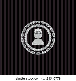 graduation icon inside silver emblem