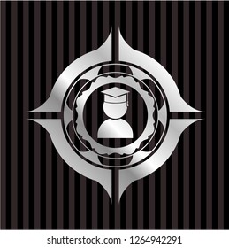 graduation icon inside silver shiny badge