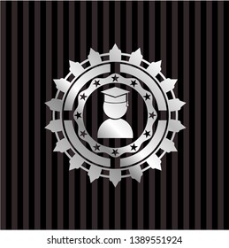 graduation icon inside silver shiny emblem