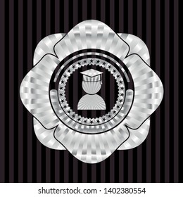 graduation icon inside silver shiny badge