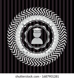 icono de graduación dentro del emblema brillante plateado