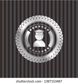 graduation icon inside silvery badge