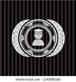 graduation icon inside silvery emblem