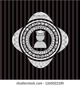 graduation icon inside silvery shiny emblem