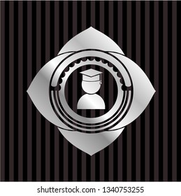 graduation icon inside silvery shiny emblem