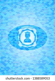 graduation icon inside sky blue mosaic emblem