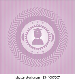 graduation icon inside vintage pink emblem