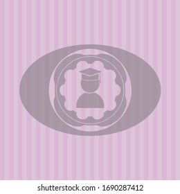 graduation icon inside vintage pink emblem