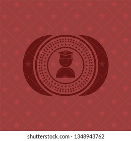 graduation icon inside vintage red emblem