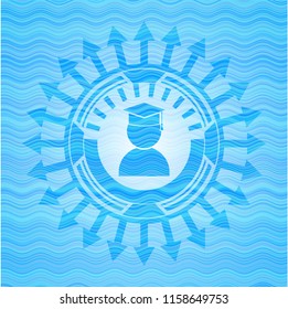 graduation icon inside water concept emblem background.