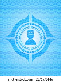 graduation icon inside water concept badge background.