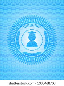 graduation icon inside water representation style badge.