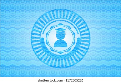 graduation icon inside water wavec oncept emblem.