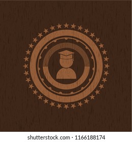 graduation icon inside wood emblem. Vintage.