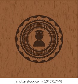 graduation icon inside wood emblem. Retro