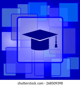 Graduation icon. Internet button on abstract background. 