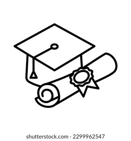 Graduation icon in line style. Diploma and student cap, High school education concept. Editable Stroke. simple vector illustration. concept for infographic website or app.