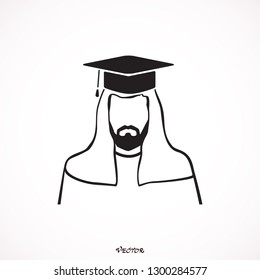 Graduation Icon. Male symbol with graduation cap on their head.Muslim man