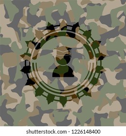 graduation icon on camouflaged pattern