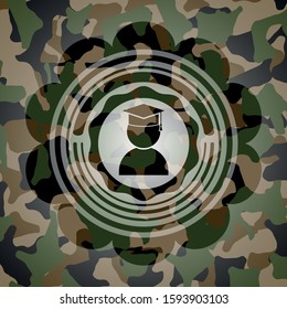 graduation icon on camouflaged pattern