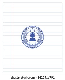 graduation icon pen emblem. Blue ink. Vector Illustration. Detailed.